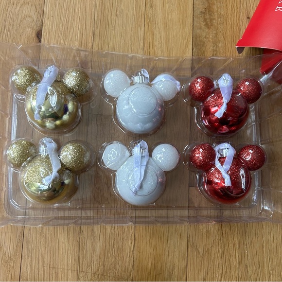 Hallmark 2024 Disney MICKEY MOUSE Set Of 6 Glass Ornaments Ears Red White Gold - Picture 6 of 6
